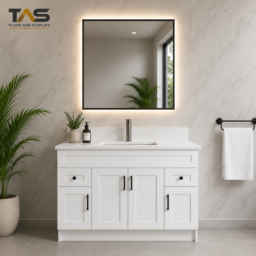 54" HDF Vanity with Quartz Top - 4 Drawers
