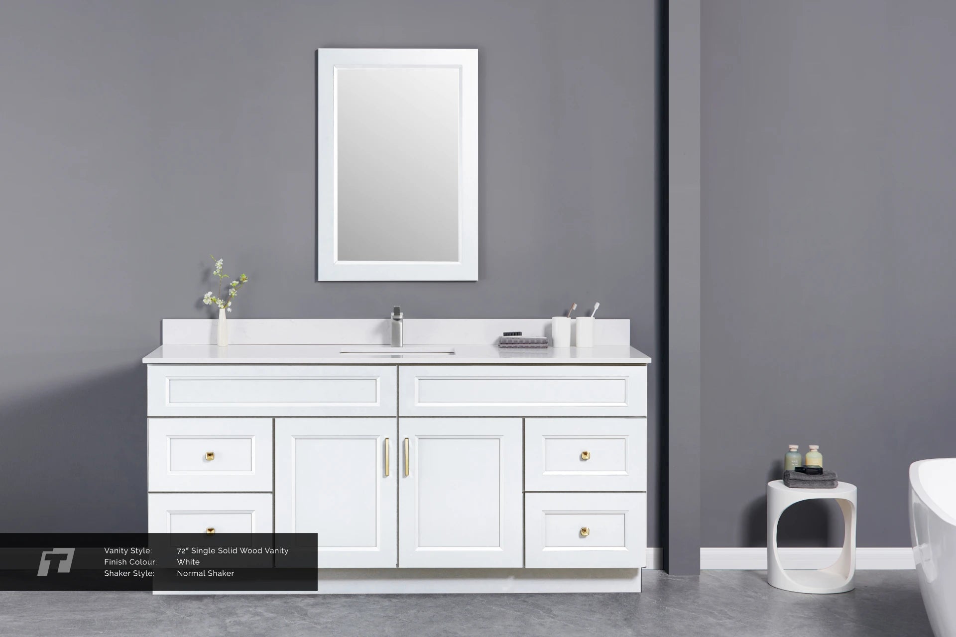 72" Solid Wood Vanity - Single Sink- 4 Drawers
