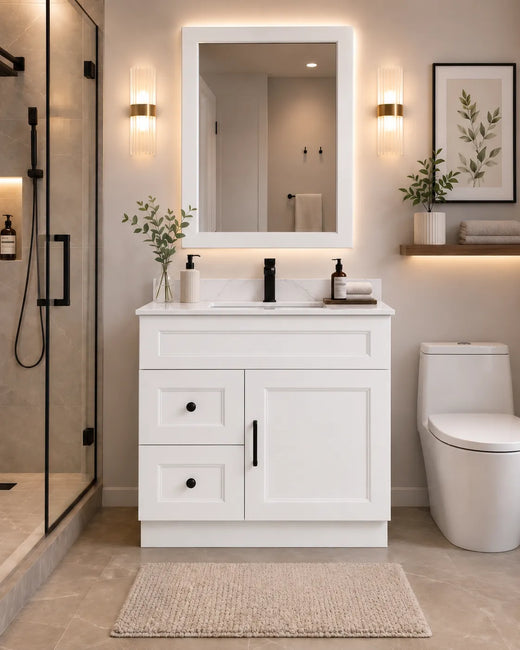 30"  Solid Wood Vanity - 2 Drawers Left