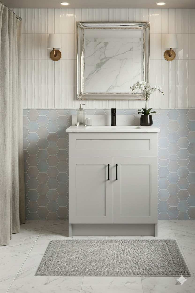 24" HDF Vanity with Quartz Top - 2 Doors