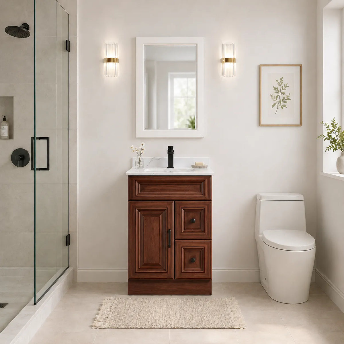 24"  Solid Wood Vanity - 2 Drawers Right