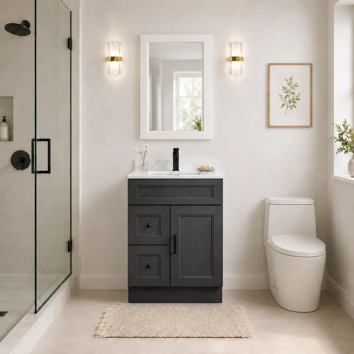 24"  Solid Wood Vanity - 2 Drawers Left