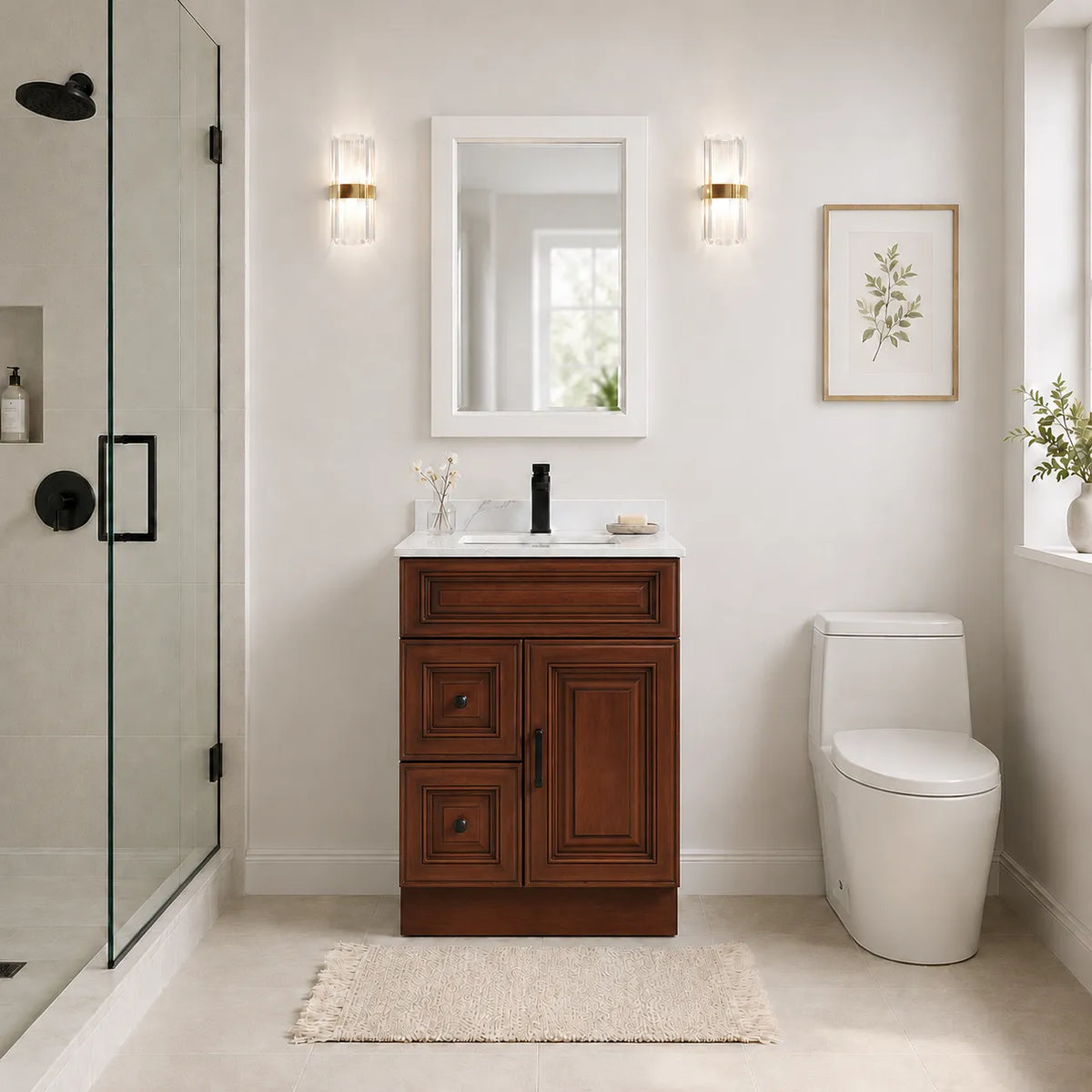 24"  Solid Wood Vanity - 2 Drawers Left