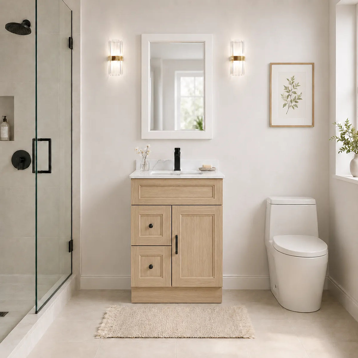 24"  Solid Wood Vanity - 2 Drawers Left