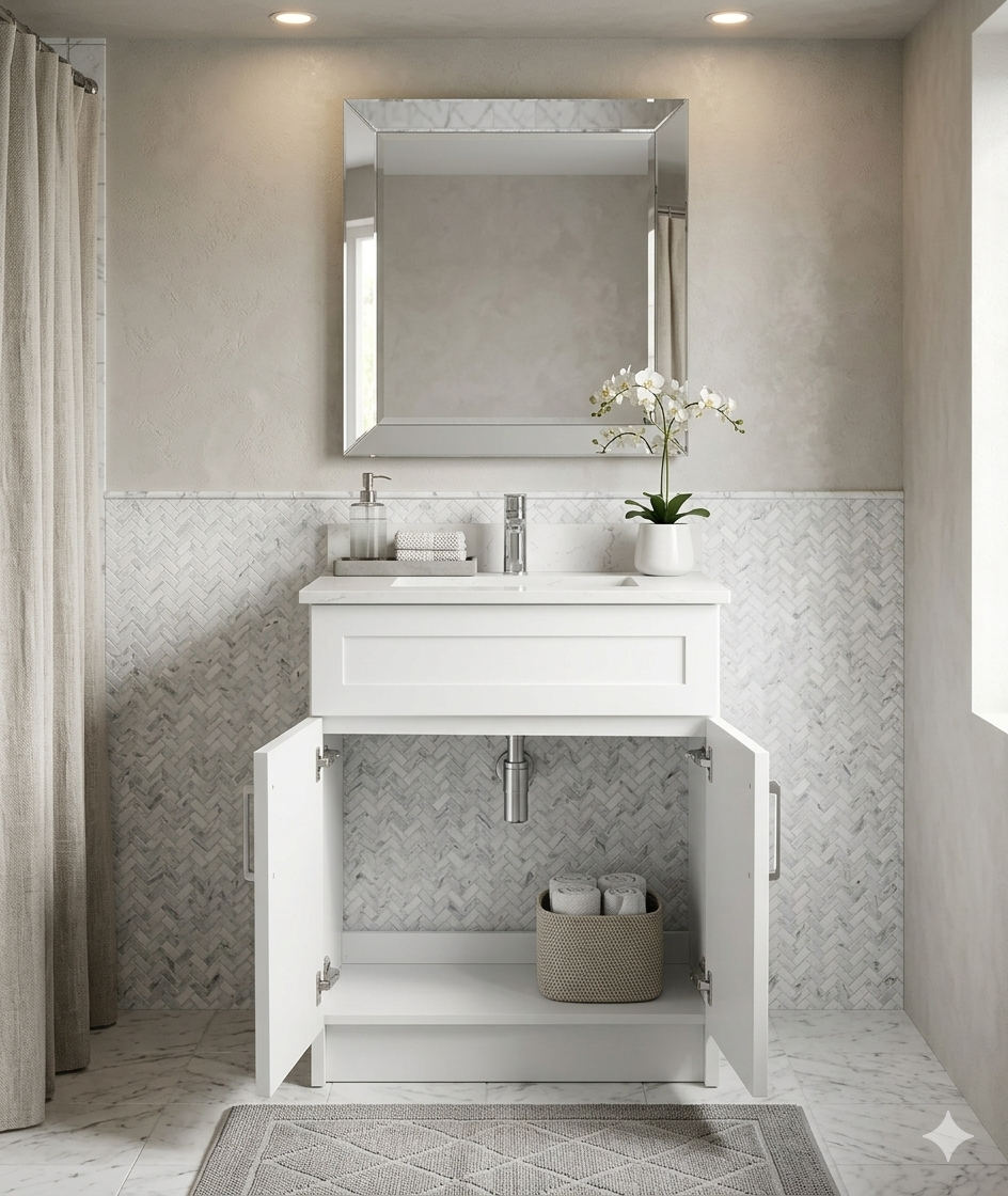 24" HDF Vanity with Quartz Top - 2 Doors