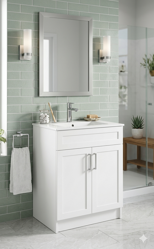 24" HDF Vanity with Quartz Top - 2 Doors