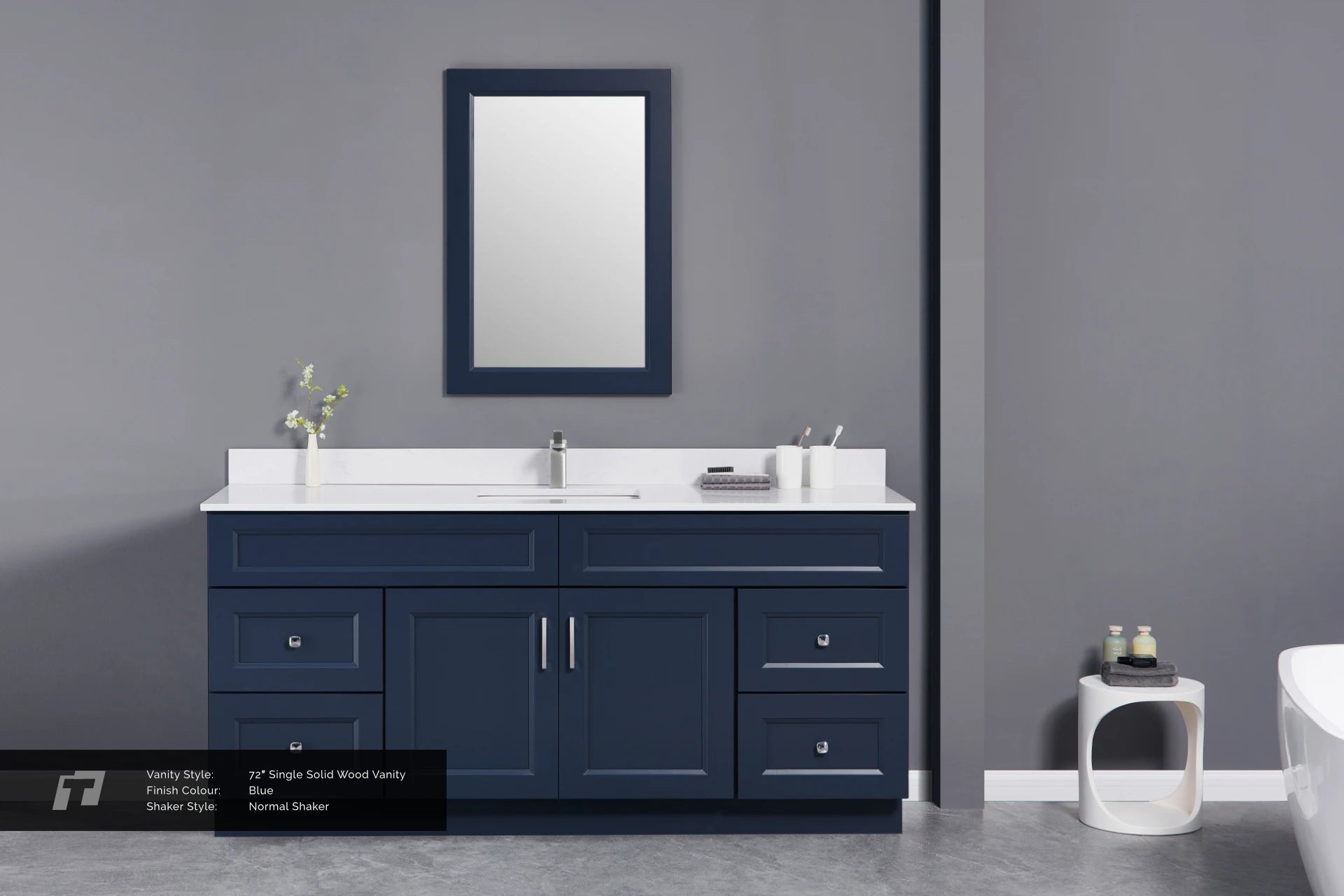 72" Solid Wood Vanity - Single Sink- 4 Drawers