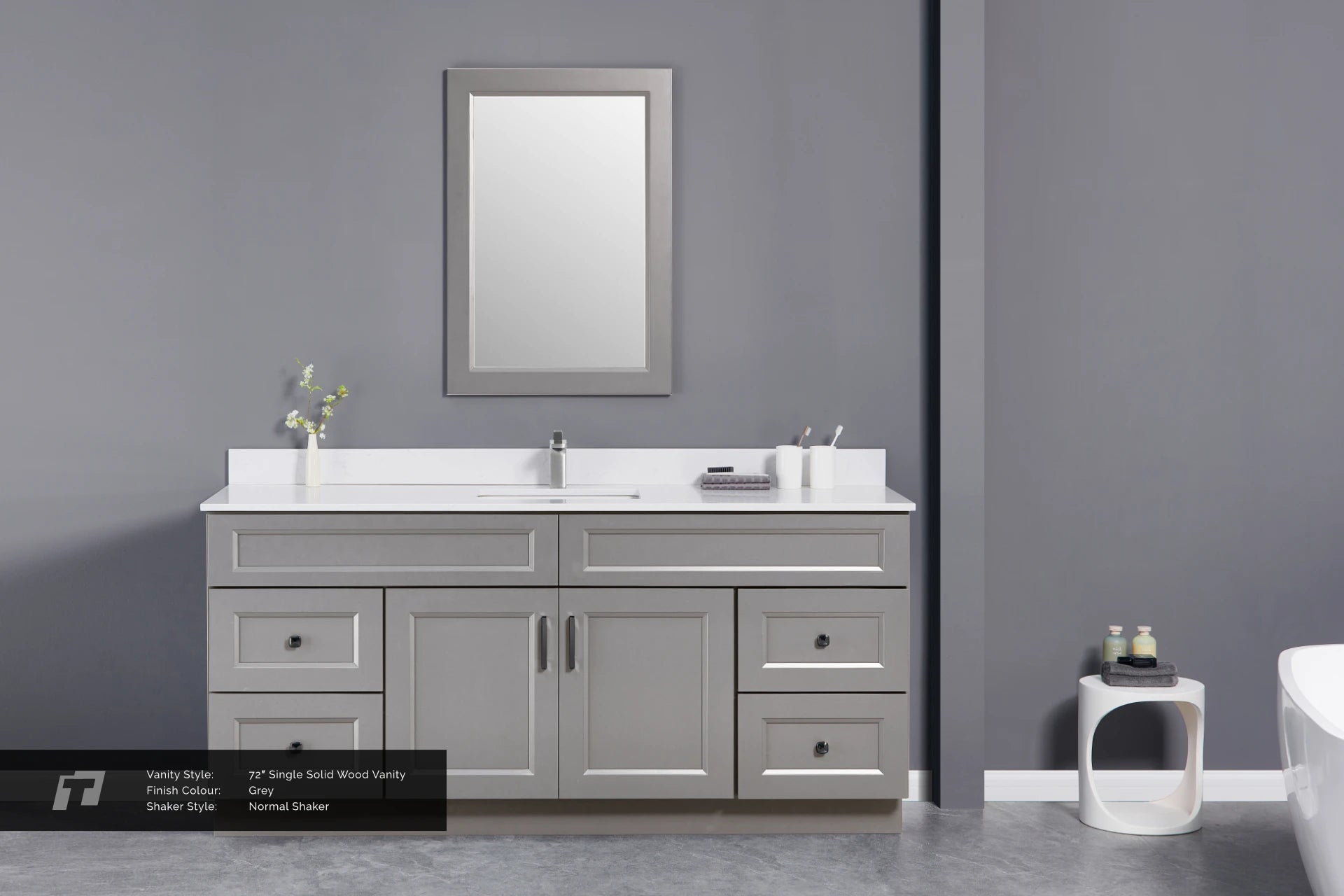 72" Solid Wood Vanity - Single Sink- 4 Drawers