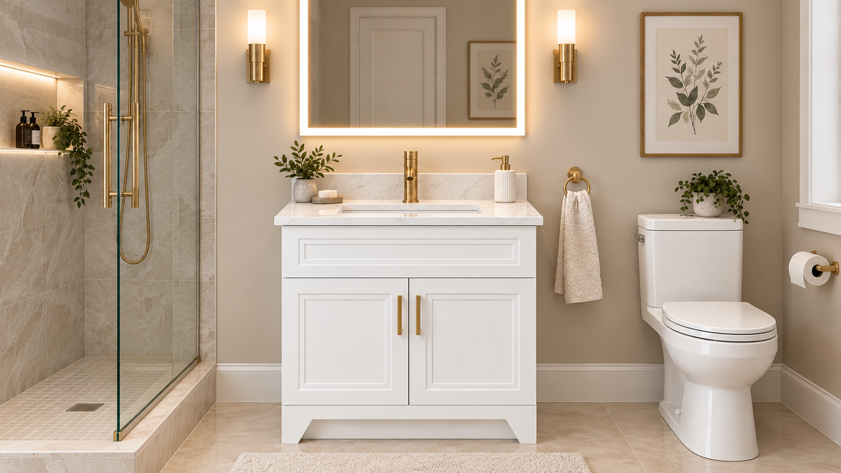 30" Premium MDF Vanity with Quartz Top - 2 Doors Step Shaker