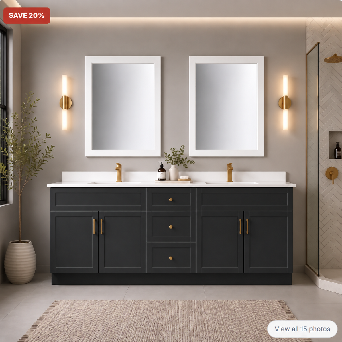 72" Solid Wood Vanity - Double Sink- 3 Drawers & 2 Doors