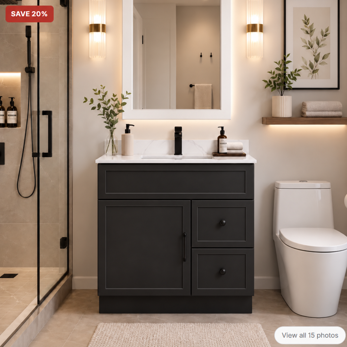 30"  Solid Wood Vanity - 2 Drawers Right