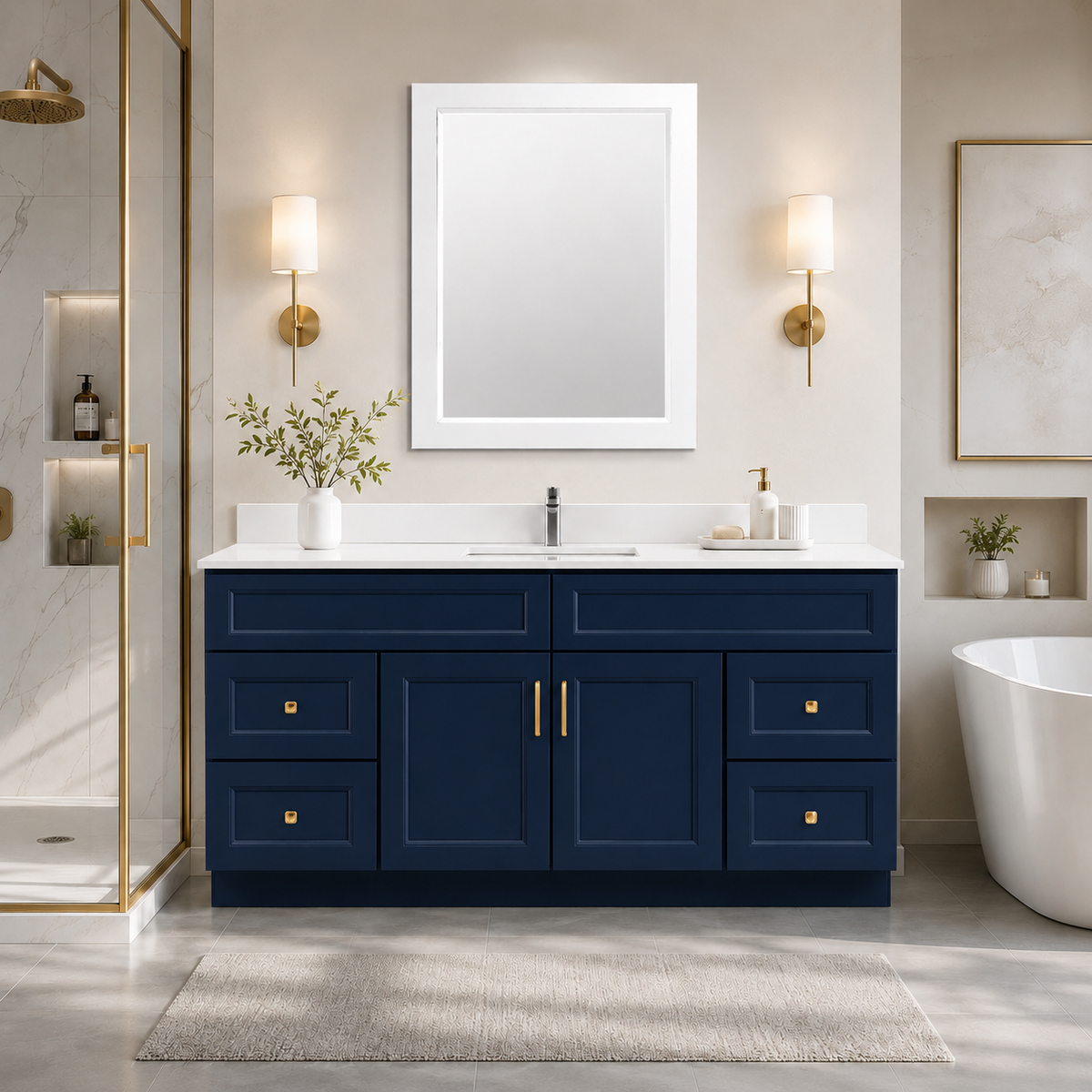 72" Solid Wood Vanity - Single Sink- 4 Drawers