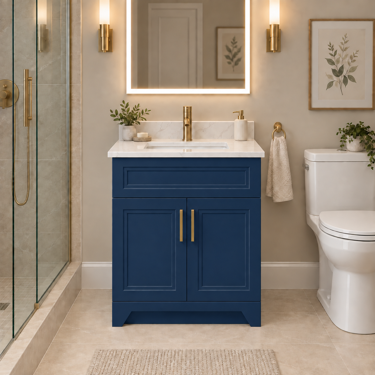 24" Premium MDF Vanity with Quartz Top - 2 Doors Step Shaker