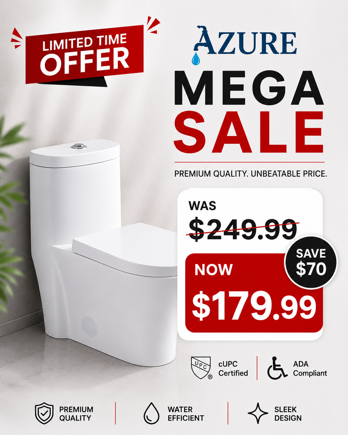 Azure Tova - One Piece Toilet with Elongated Bowl