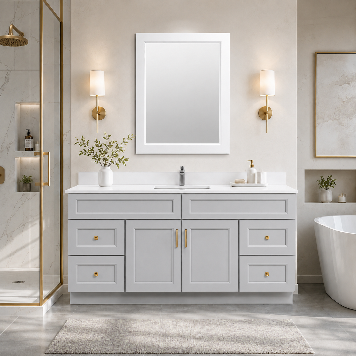 72" Solid Wood Vanity - Single Sink- 4 Drawers