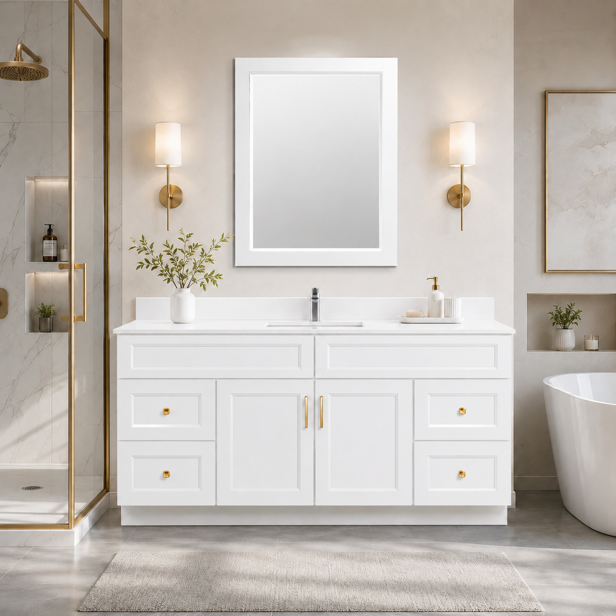 72" Solid Wood Vanity - Single Sink- 4 Drawers