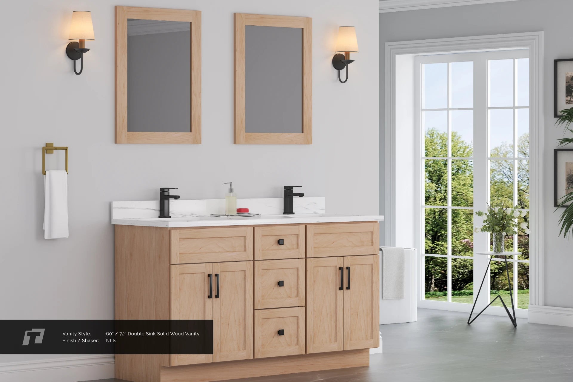 72" Solid Wood Vanity - Double Sink- 3 Drawers & 2 Doors