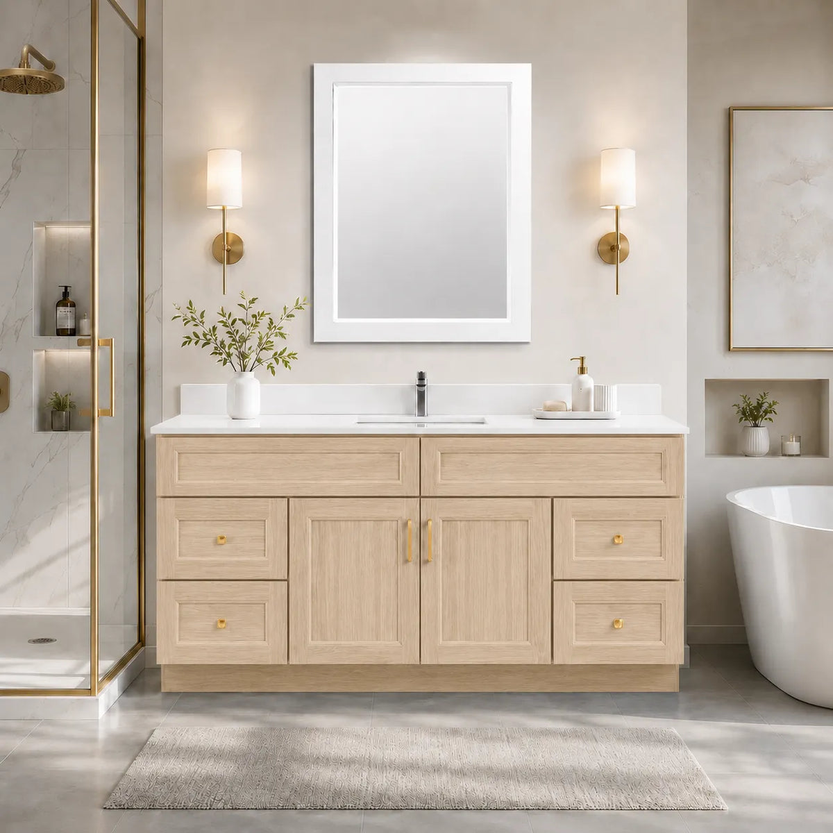 72" Solid Wood Vanity - Single Sink- 4 Drawers