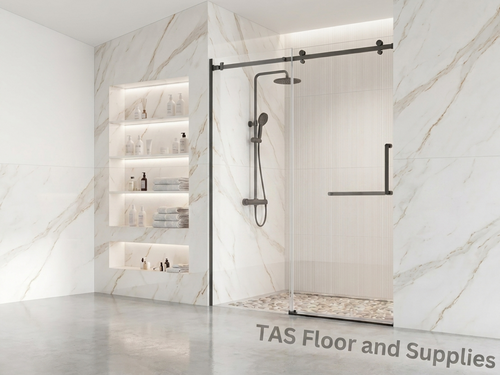 AZURE Frameless Shower Glass Door – Brushed Gold (60x78)