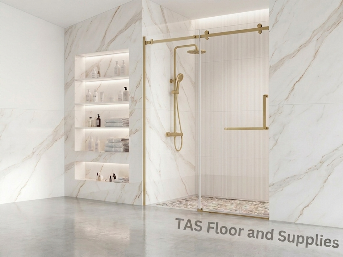 AZURE Frameless Shower Glass Door – Brushed Gold (48x78)
