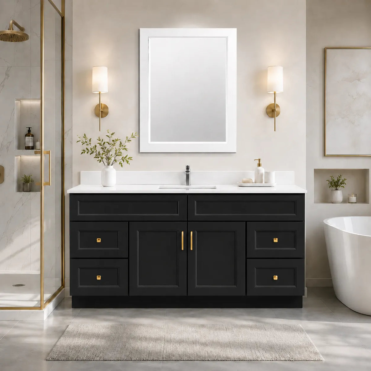 72" Solid Wood Vanity - Single Sink- 4 Drawers