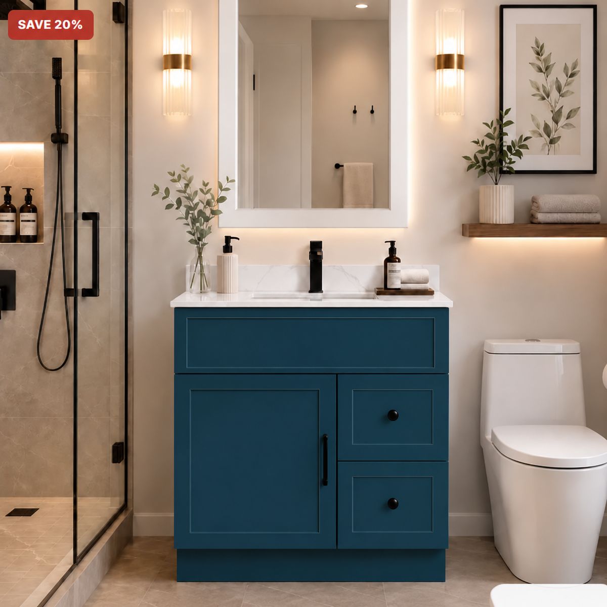 30"  Solid Wood Vanity - 2 Drawers Right