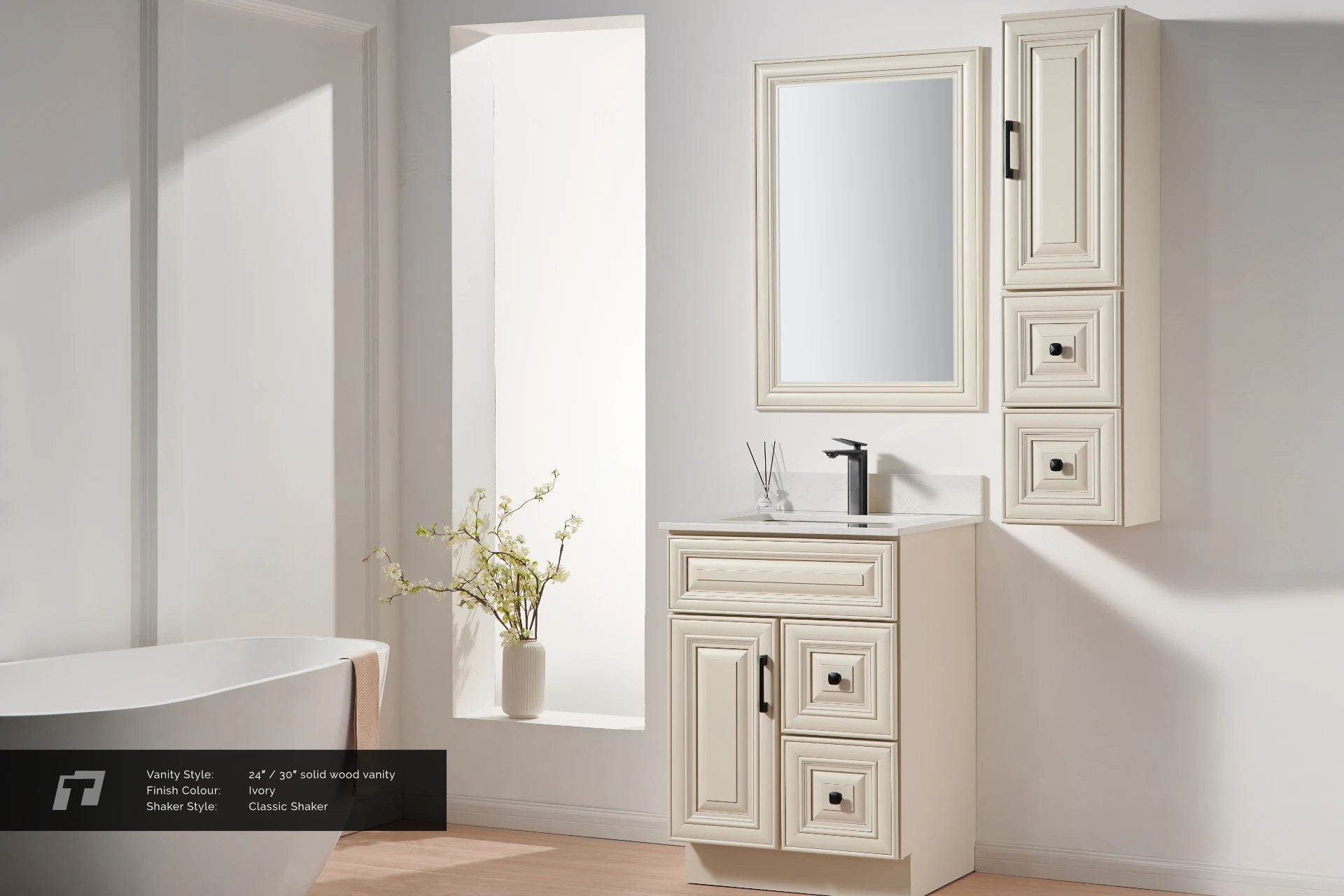 24"  Solid Wood Vanity - 2 Drawers Left
