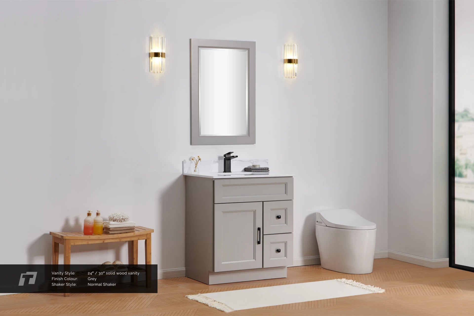 24"  Solid Wood Vanity - 2 Drawers Left