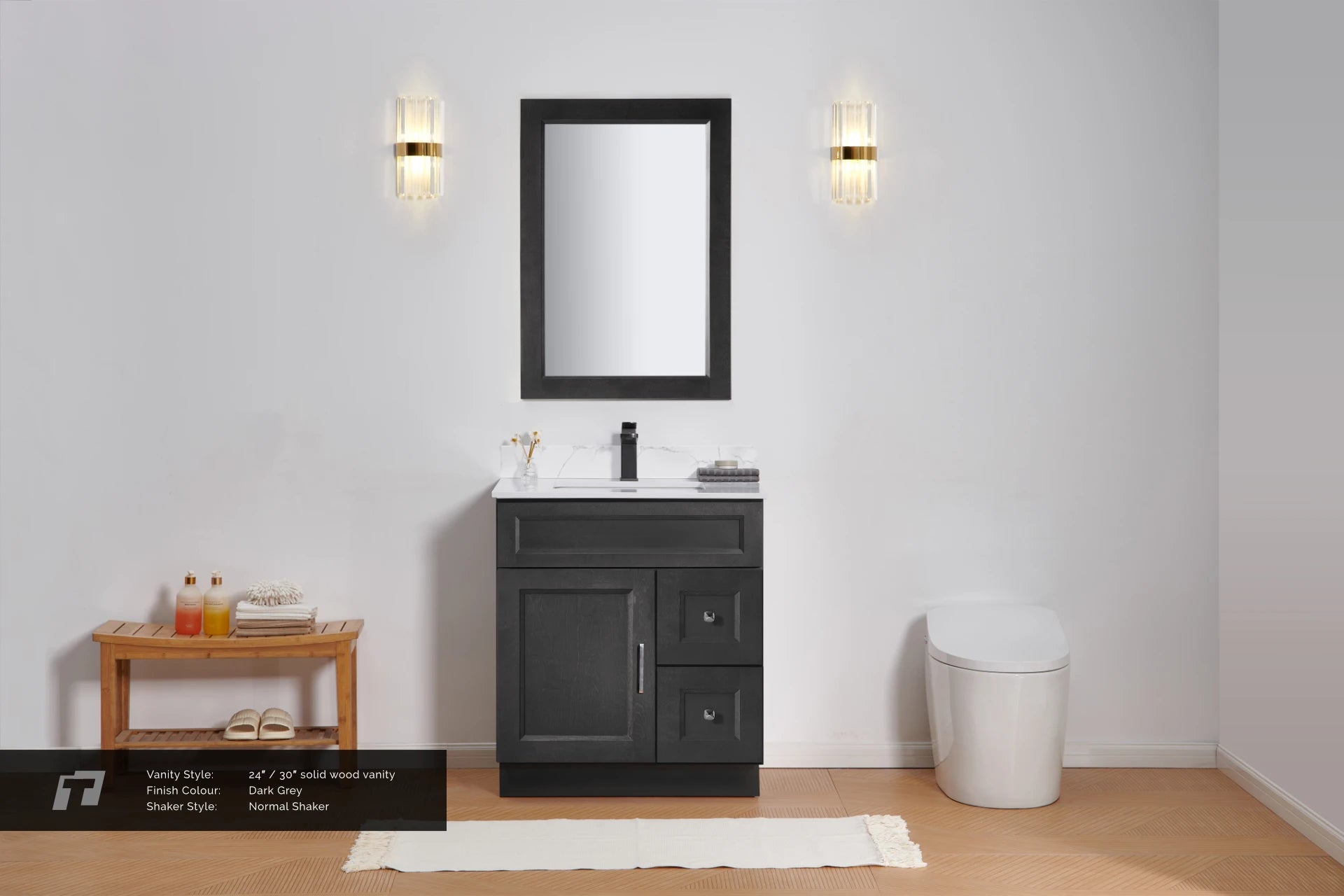 24"  Solid Wood Vanity - 2 Drawers Left