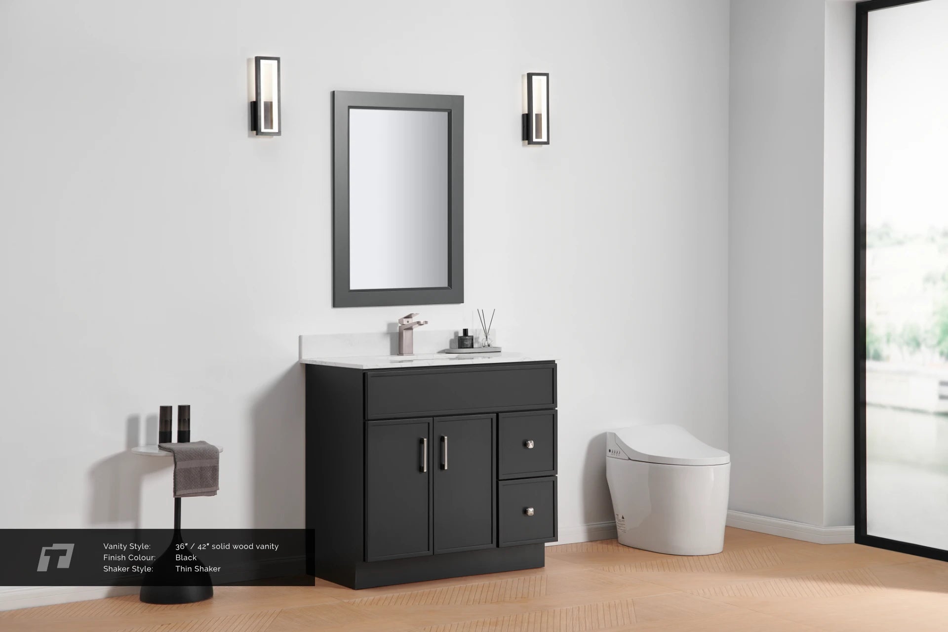 36"  Solid Wood Vanity - 2 Drawers Left