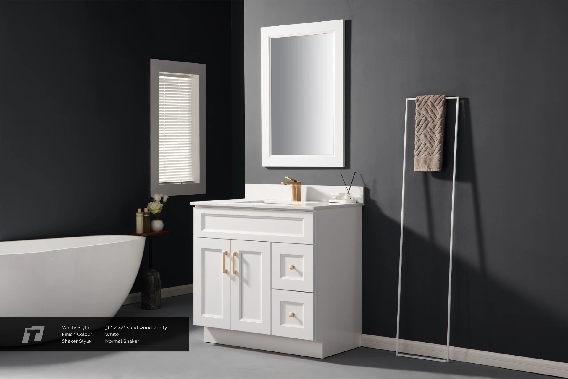 36"  Solid Wood Vanity - 2 Drawers Left