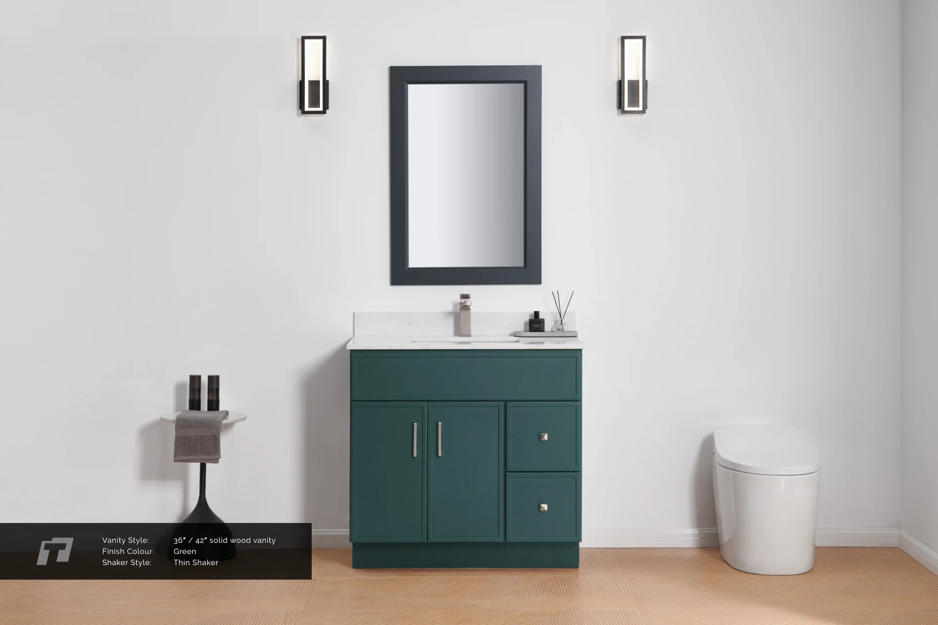 36"  Solid Wood Vanity - 2 Drawers Left