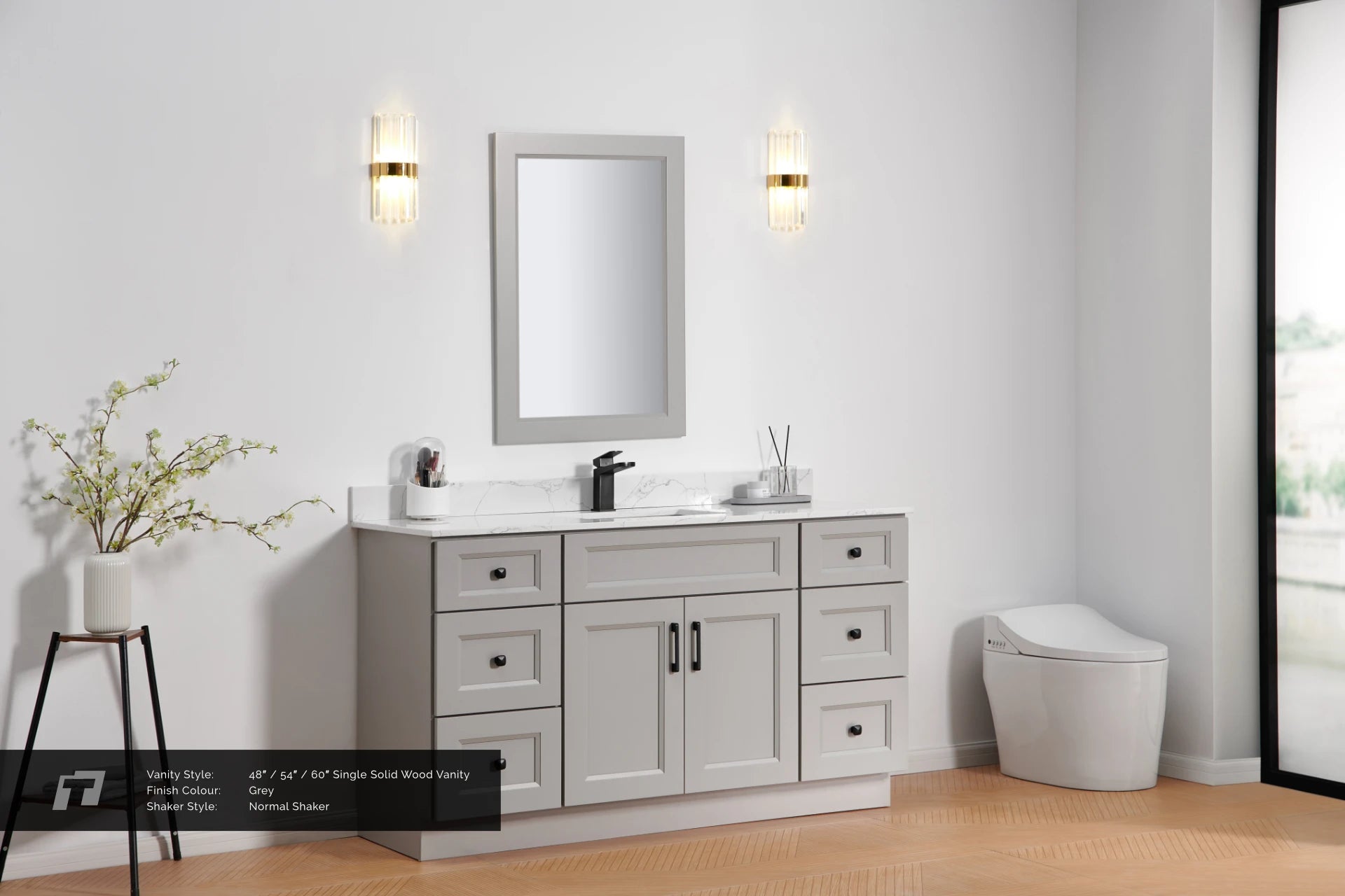 60" Solid Wood Vanity - Single Sink- 6 Drawers