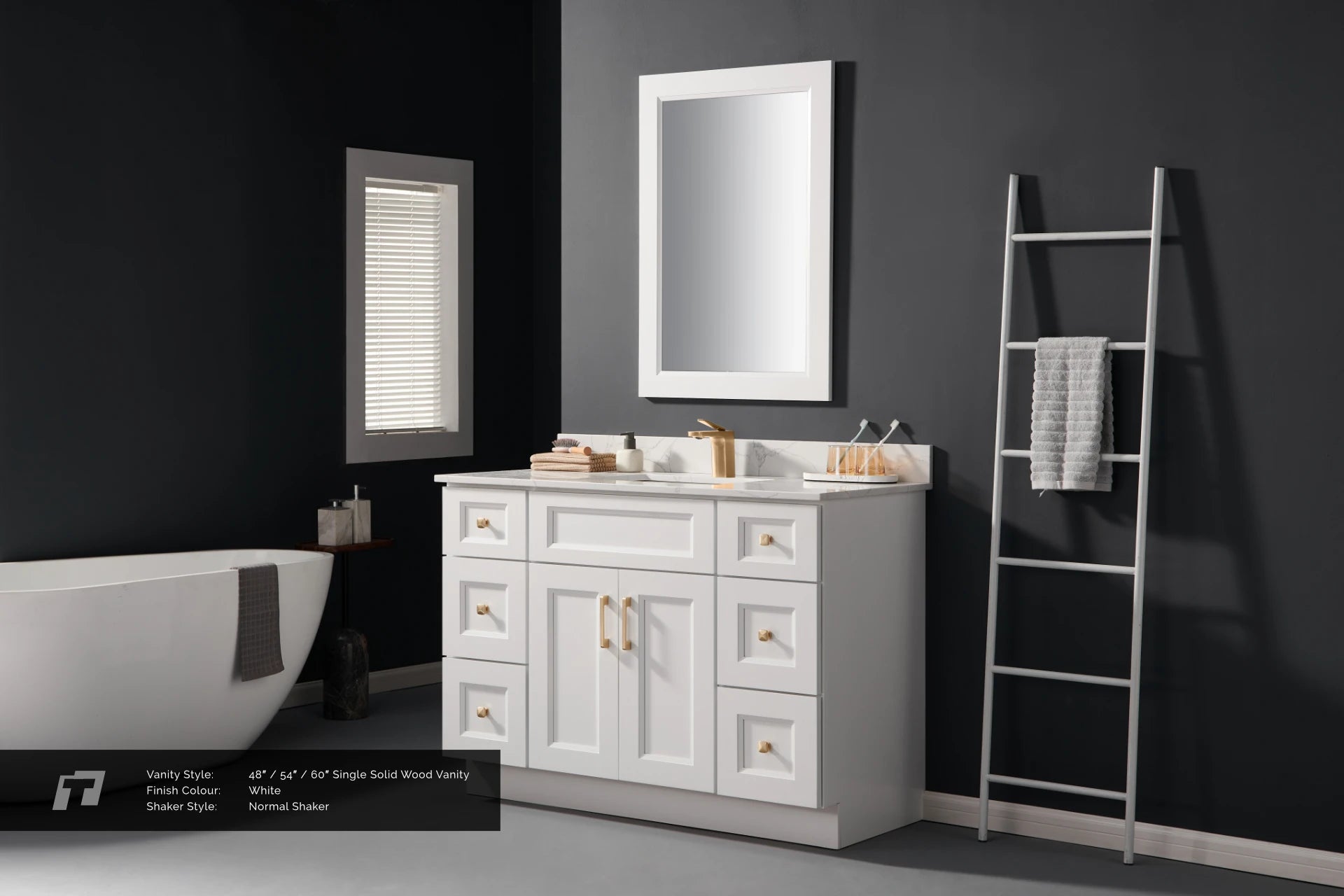 60" Solid Wood Vanity - Single Sink- 6 Drawers