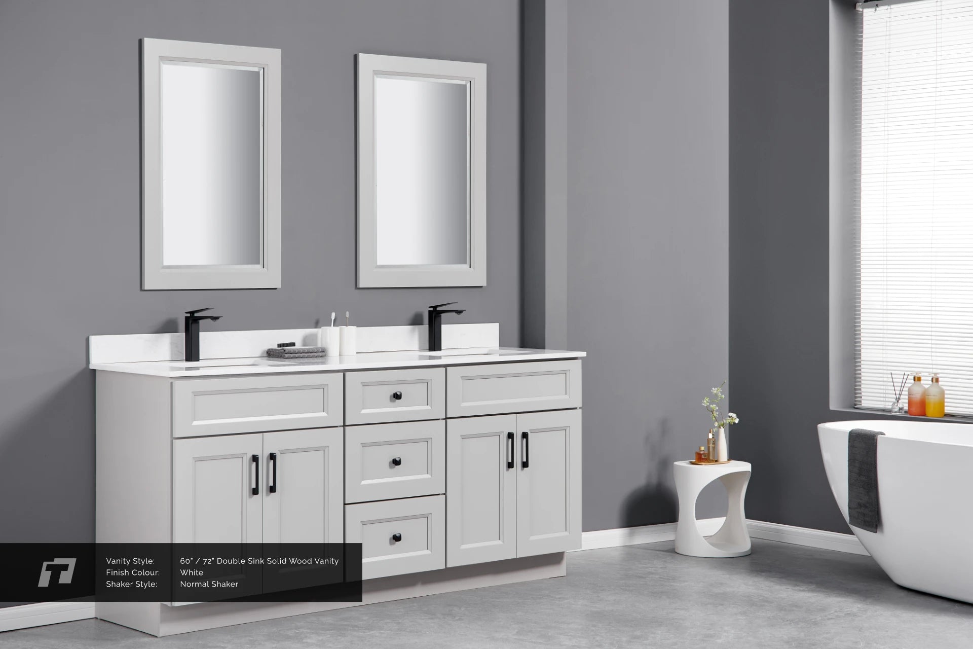 72" Solid Wood Vanity - Double Sink- 3 Drawers & 2 Doors