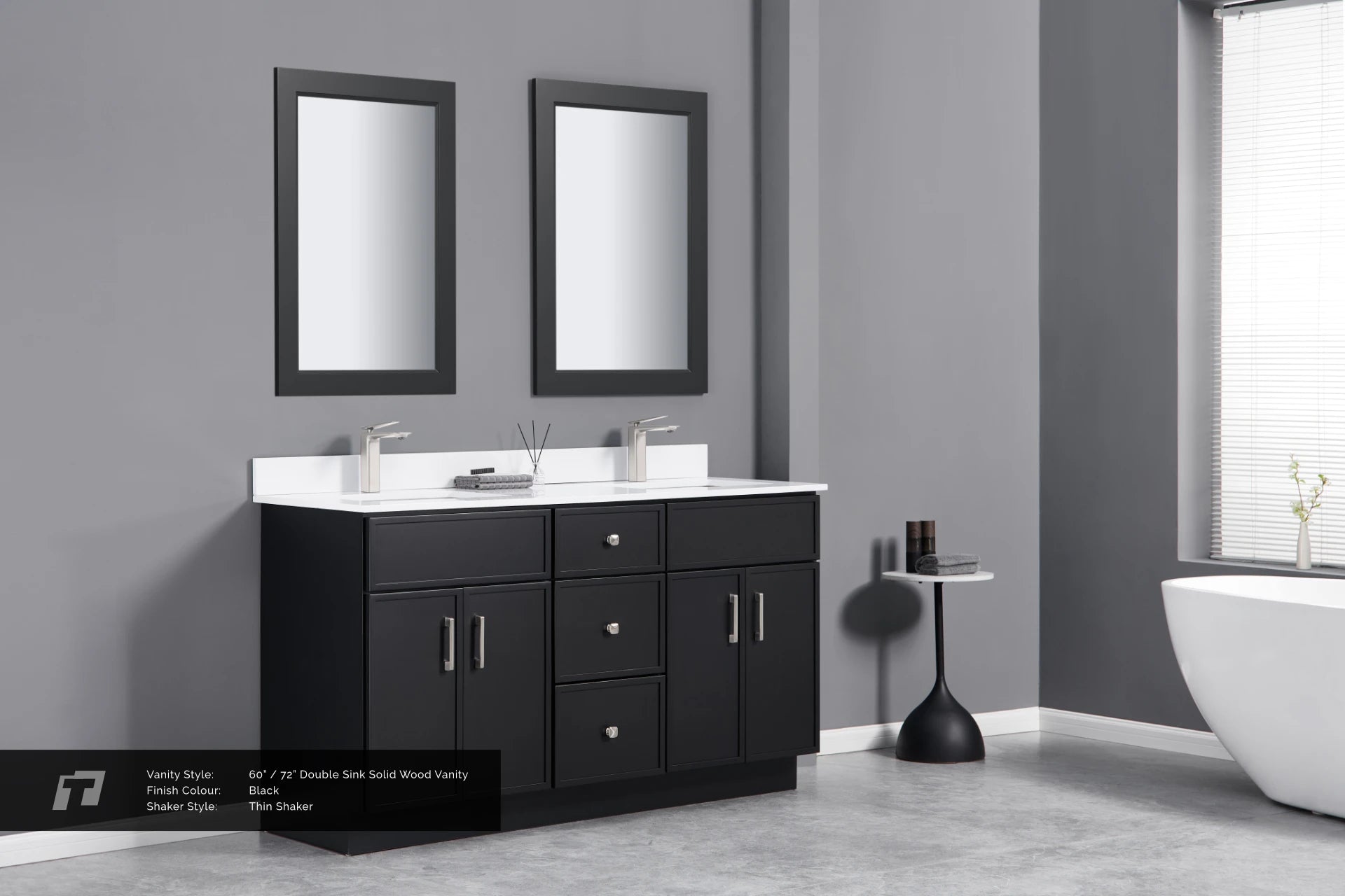 72" Solid Wood Vanity - Double Sink- 3 Drawers & 2 Doors