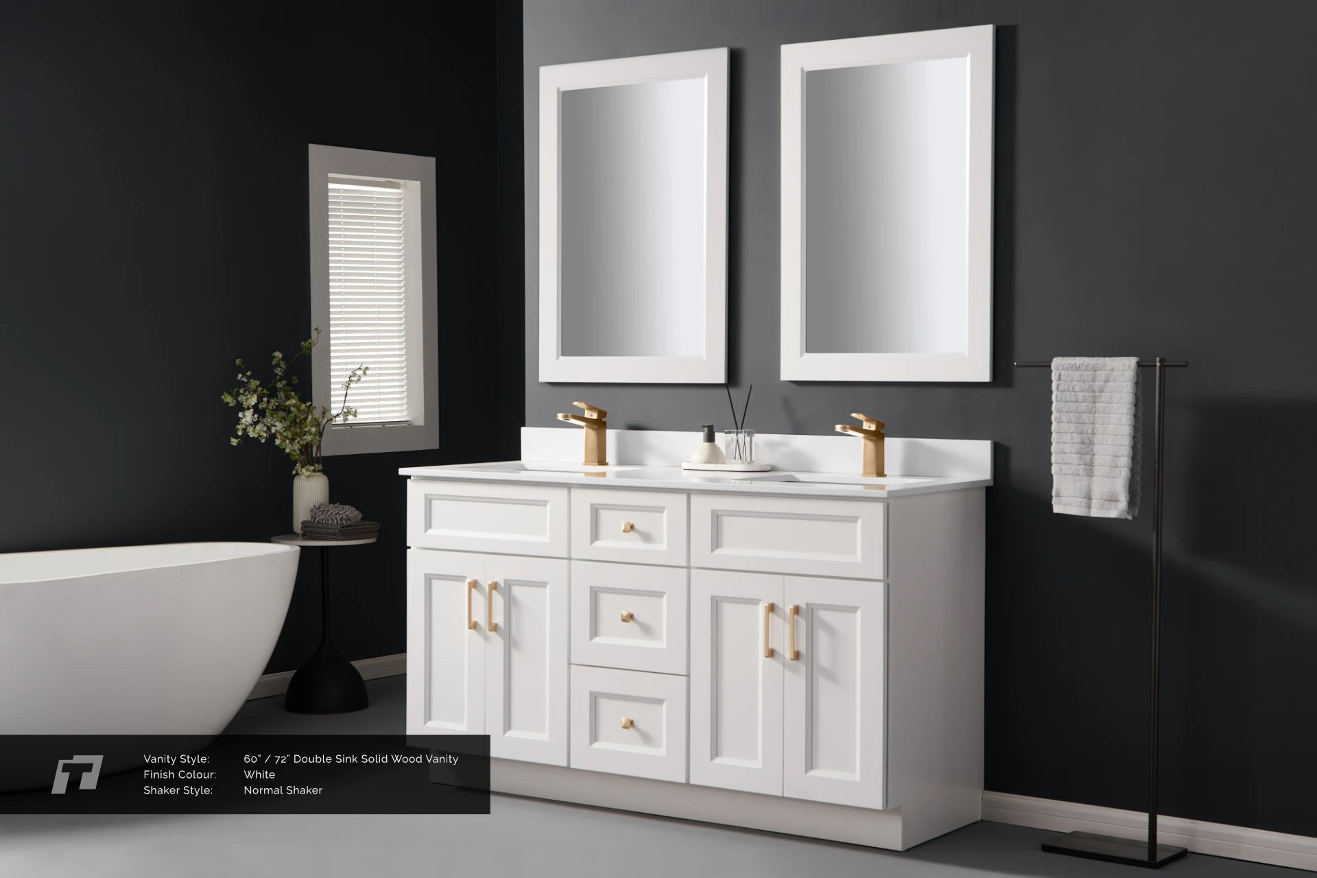 72" Solid Wood Vanity - Double Sink- 3 Drawers & 2 Doors