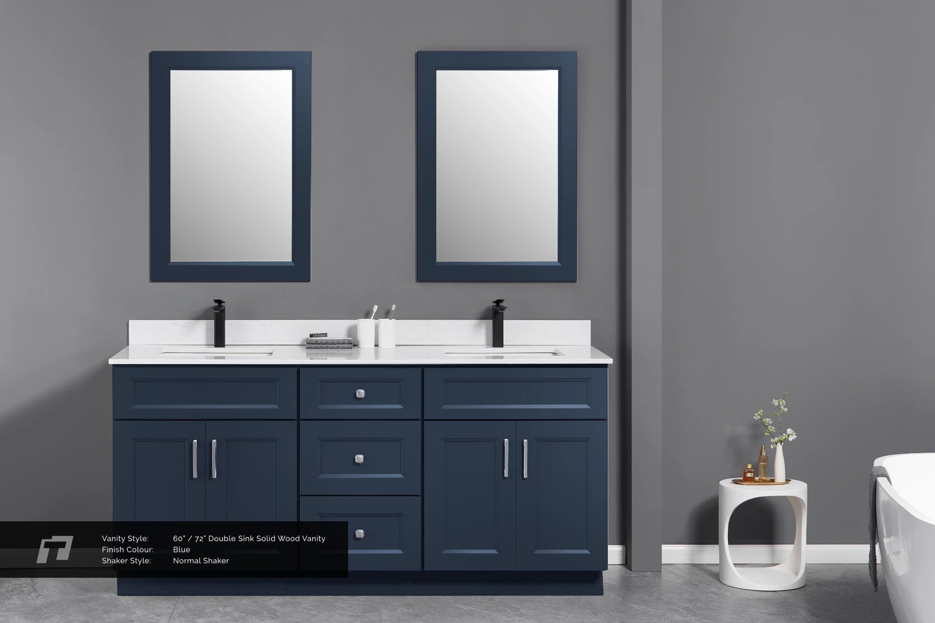 72" Solid Wood Vanity - Double Sink- 3 Drawers & 2 Doors
