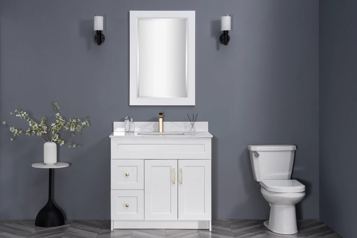42" HDF Vanity with Quartz Top - 2 Drawers, 2 Doors