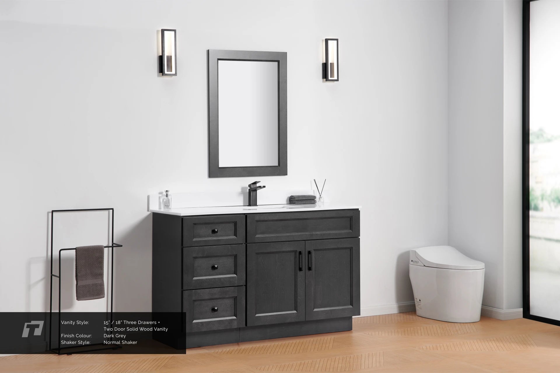 15" Solid Wood Vanity - 3 Drawers