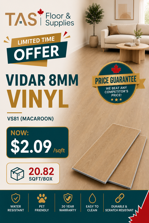 Vidar 8mm Luxury Vinyl - VS81 (MACAROON) @ $2.09/sqft - 20.82 sqft/box