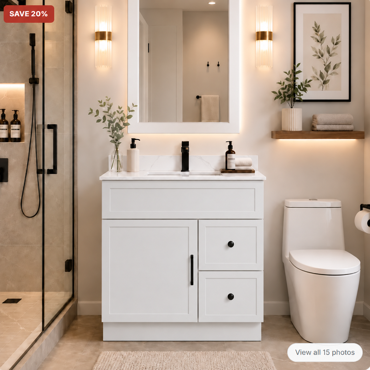 30"  Solid Wood Vanity - 2 Drawers Right