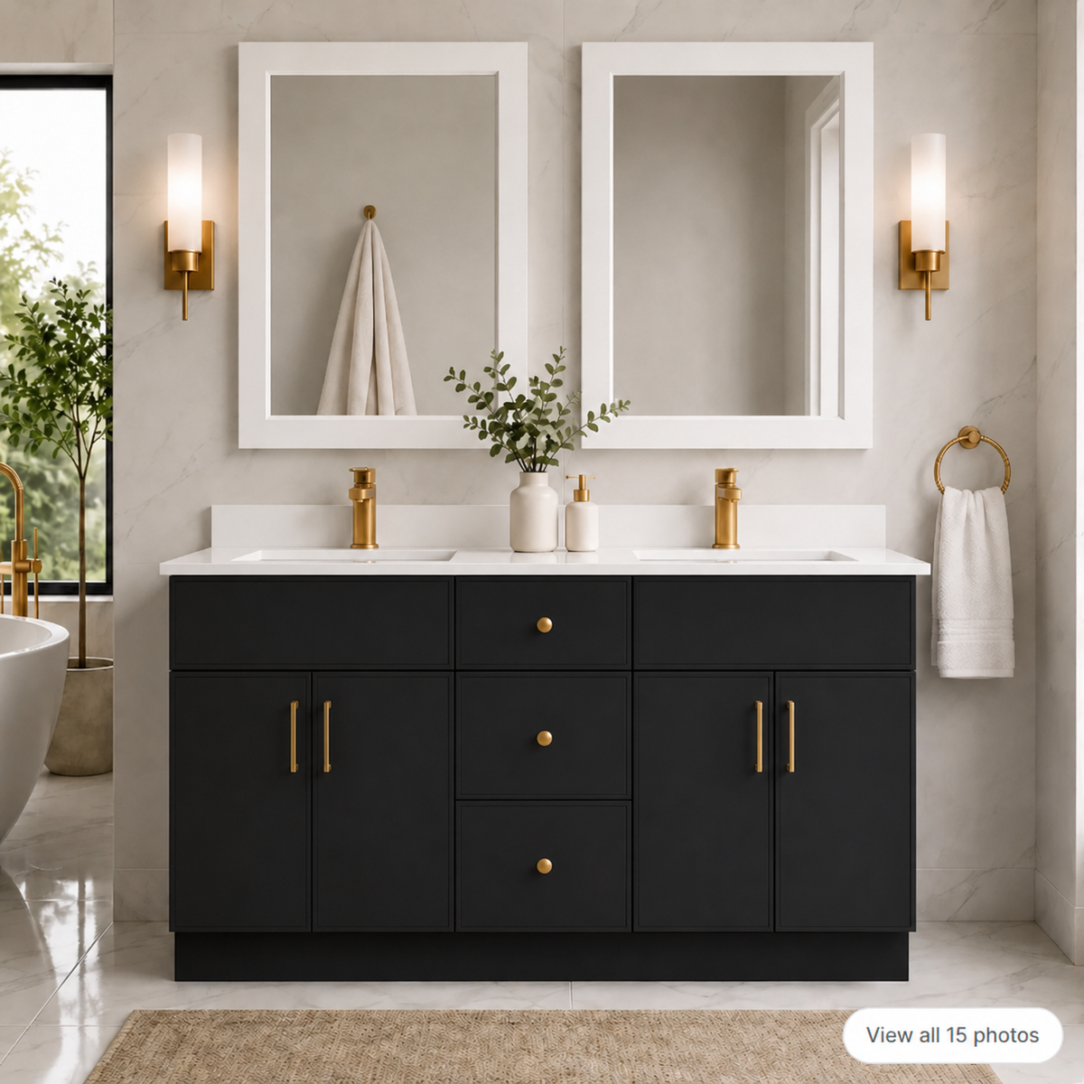 60" Solid Wood Vanity - Double Sink- 3 Drawers & 2 Doors