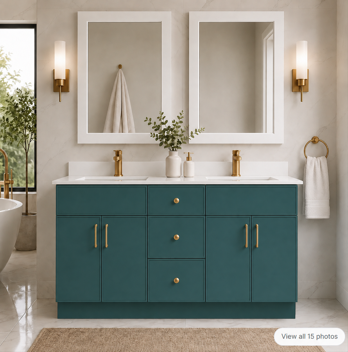 60" Solid Wood Vanity - Double Sink- 3 Drawers & 2 Doors