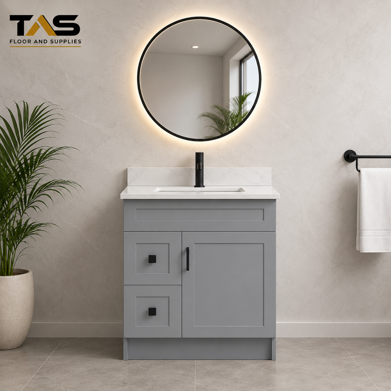 36" HDF Vanity with Quartz Top- 2 Drawers