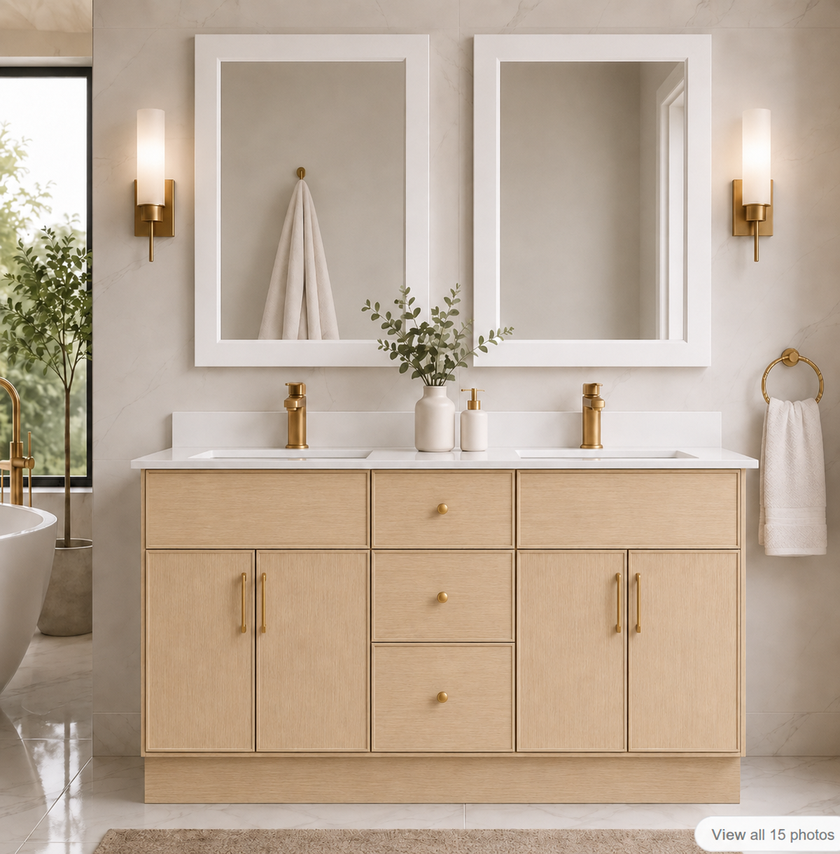 60" Solid Wood Vanity - Double Sink- 3 Drawers & 2 Doors