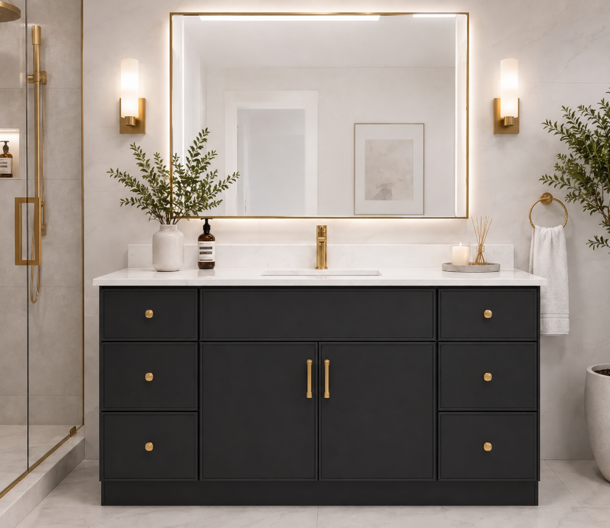 60" Solid Wood Vanity - Single Sink- 6 Drawers