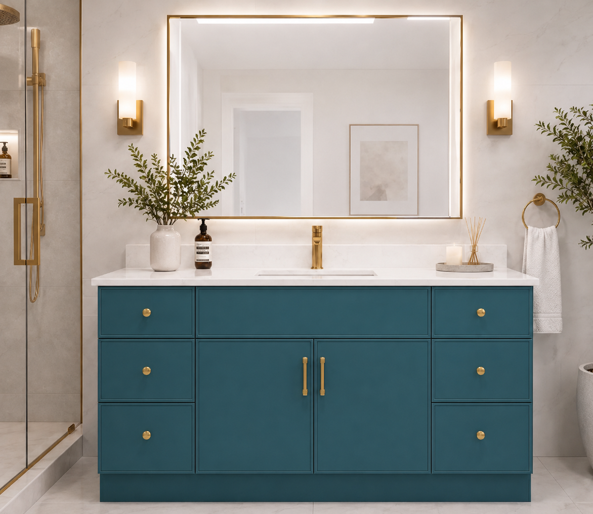 60" Solid Wood Vanity - Single Sink- 6 Drawers