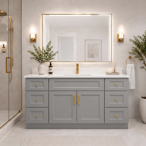 60" Solid Wood Vanity - Single Sink- 6 Drawers