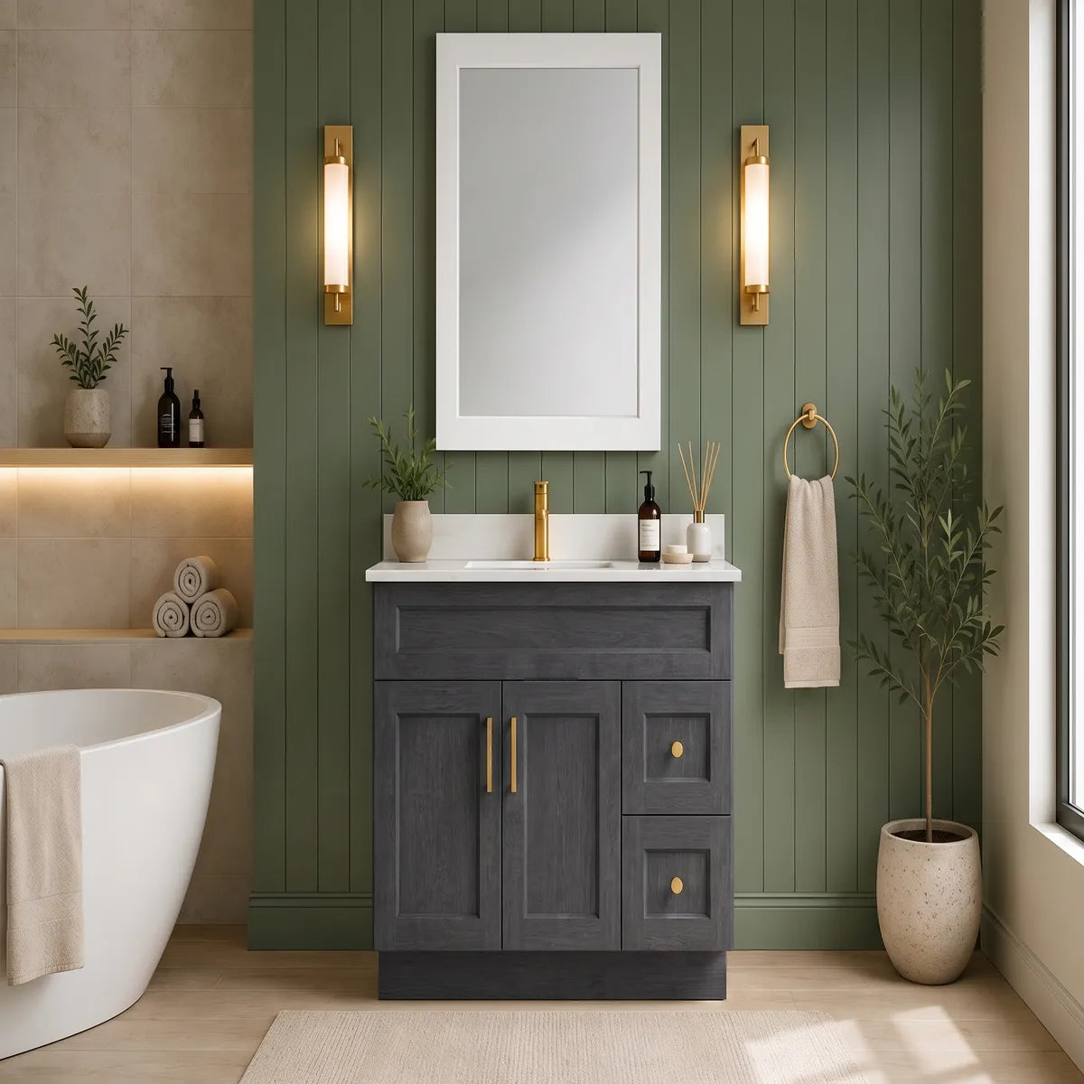 36"  Solid Wood Vanity - 2 Drawers Right